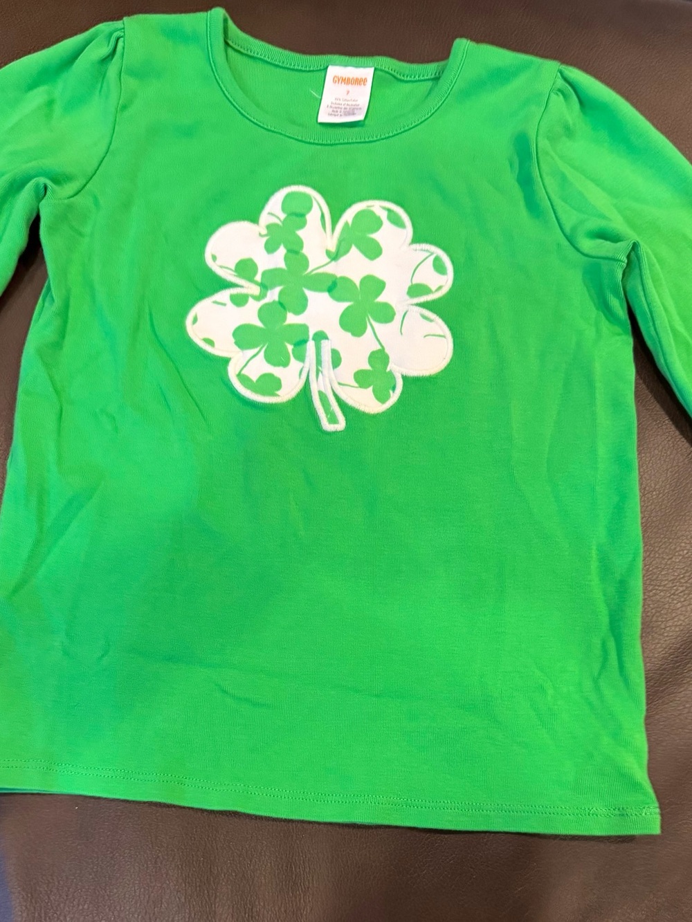 Gymboree Bright Green Long-Sleeve Tee with White Shamrock Graphic